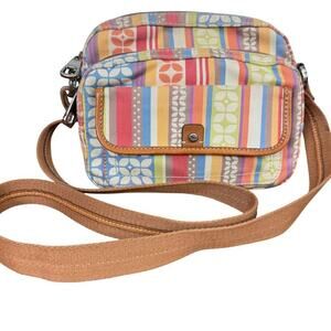 Fossil Canvas Leather Trim Colorful Crossbody Shoulder Bag Messenger Purse